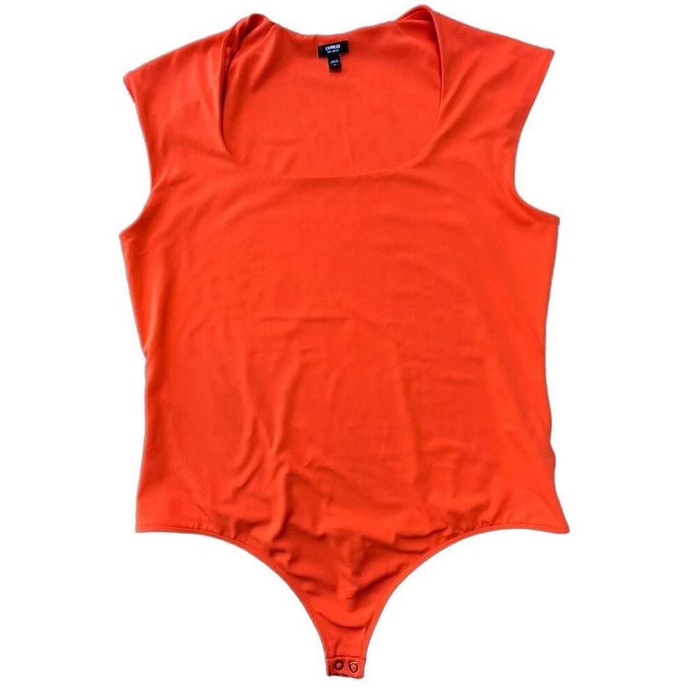 Express Body Contour Square Neck Sleeveless Bodysuit Orange Women’s Size XL